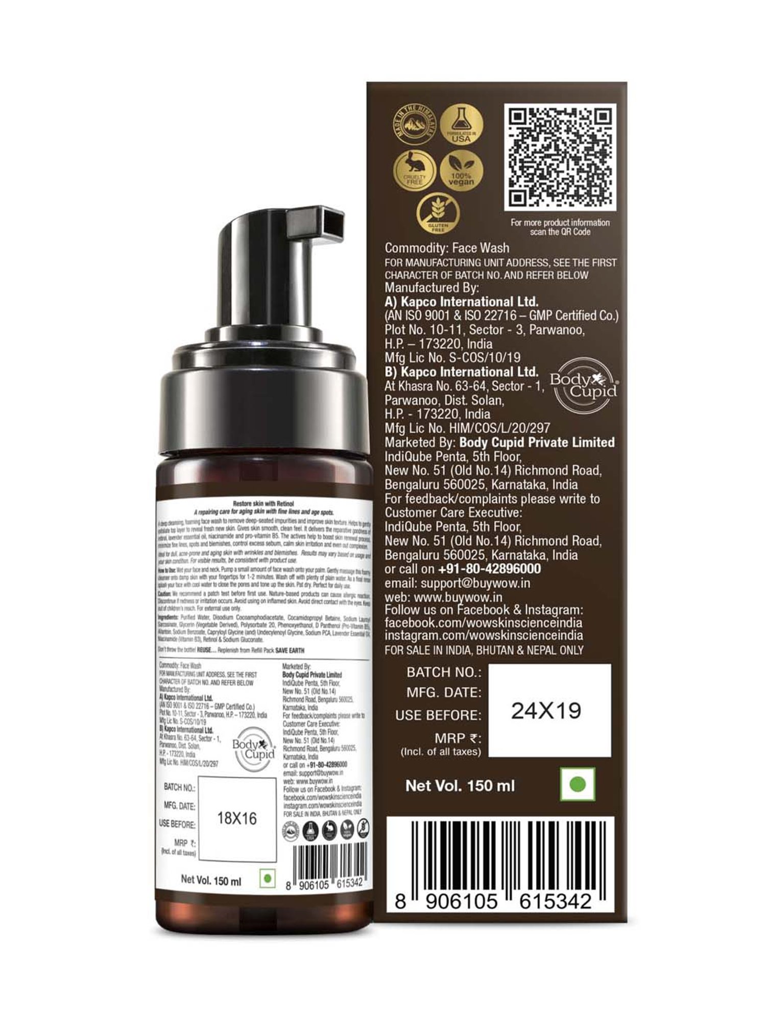 WOW Skin Science Retinol Foaming Face Wash - 150 ml