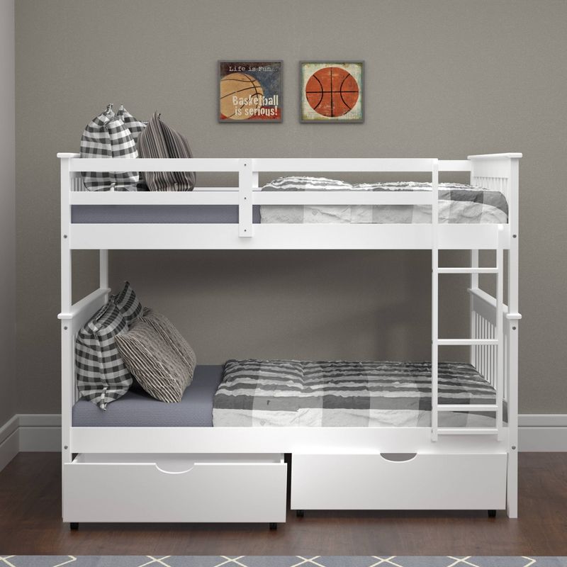 Full/Full Mission Bunk Bed with Dual Underbed Drawers White - Donco Kids