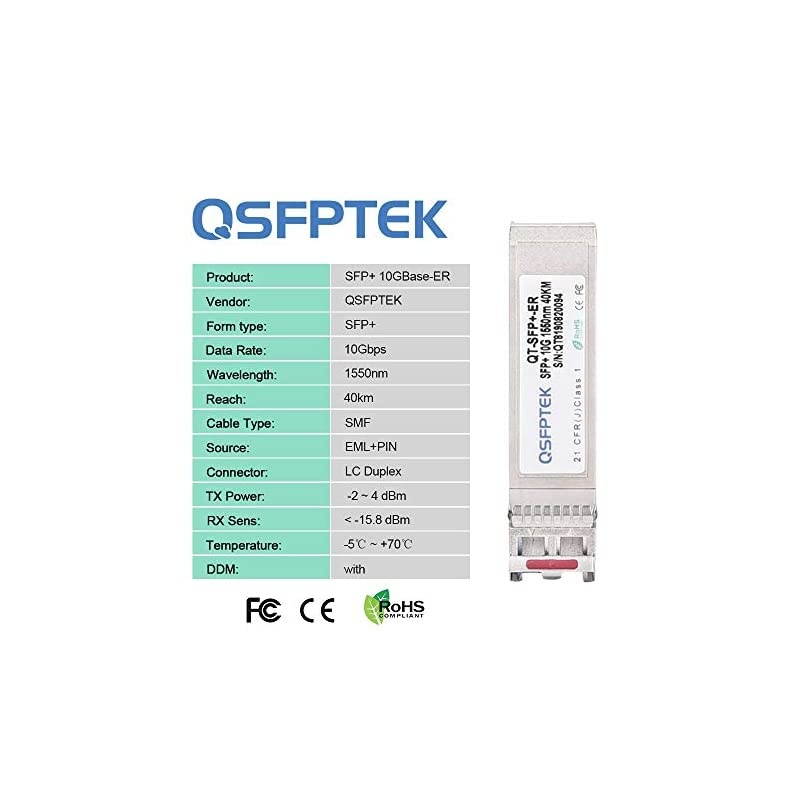 10G SFP+ Module 1550nm, 40km, DDM LC Single-Mode Transceiver 10GBASE-ER for Cisco SFP-10G-ER, Ubiquiti, Netgear, Mikrotik, D-Link, TP-Link, Linksys