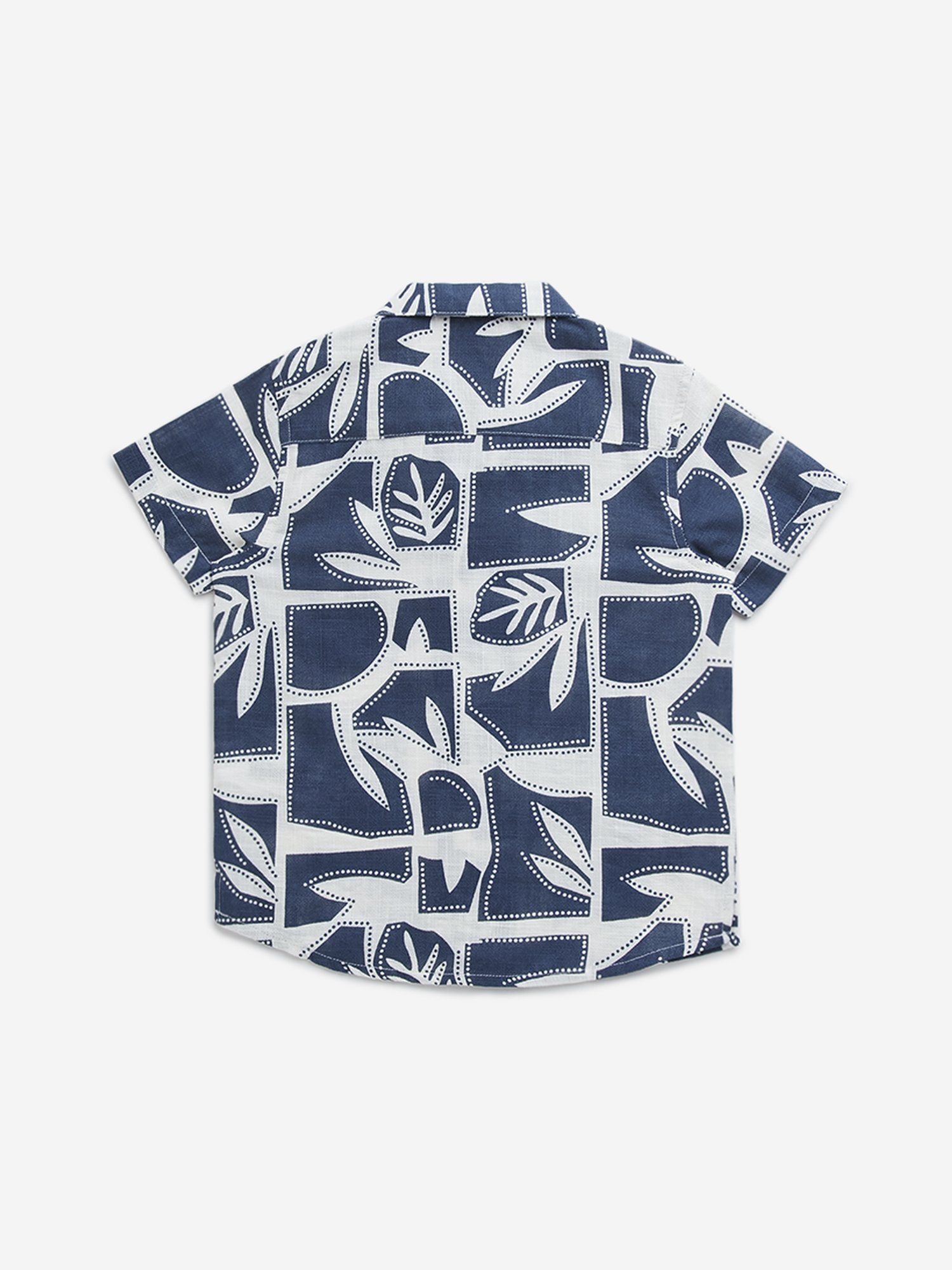 HOP Kids by Westside Navy Leaf Design Resort-Fit Cotton Shirt