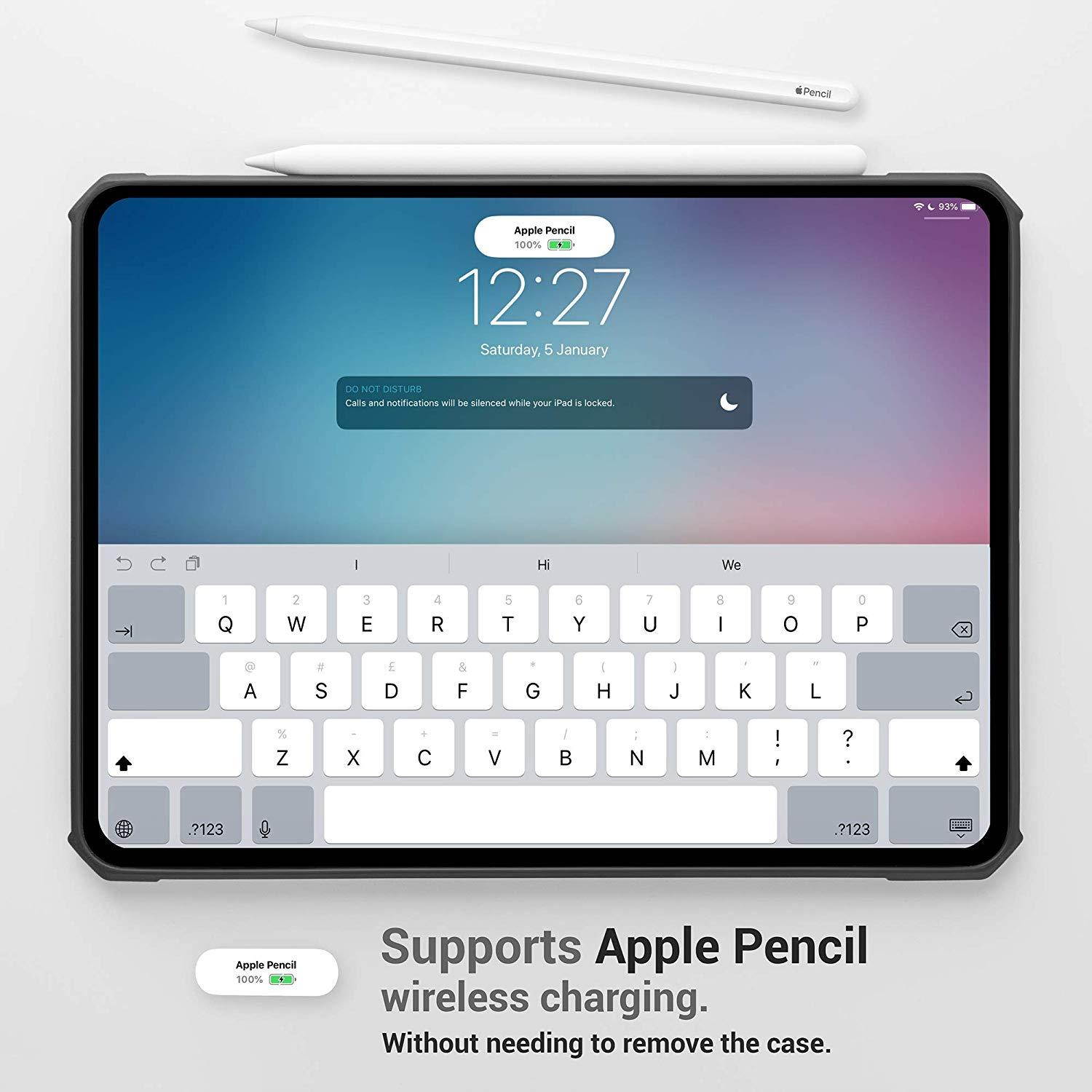 iPad Pro 12.9-inch (2018 Release, 3rd Generation) Ultra-Slim Clear Case, Supports Apple Pencil Wireless Charging [Absorbs Shock] Flexible TPU, Lightweight (Black)