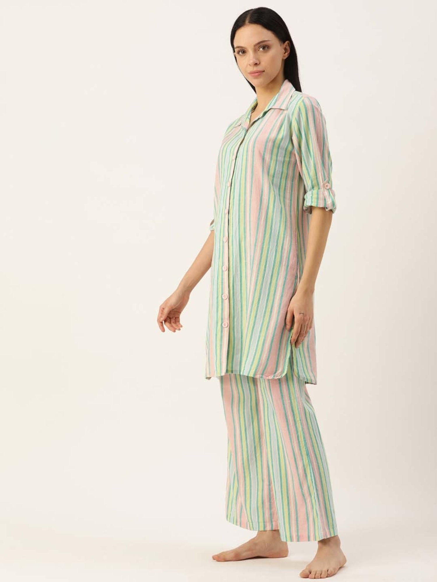 Clt.s Multicolored Cotton Striped Kurta Palazzo Set