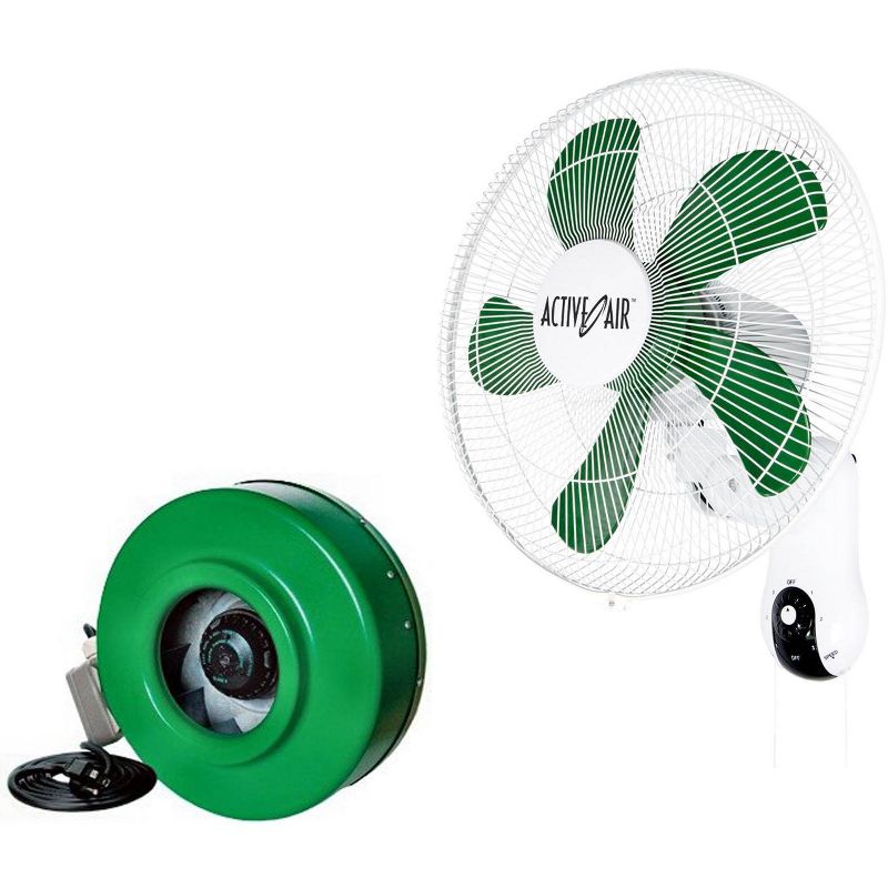 HYDROFARM ACF16 Active Air 16" Wall Mountable Grow Fan + 6" ACDF6 In-Line Fan