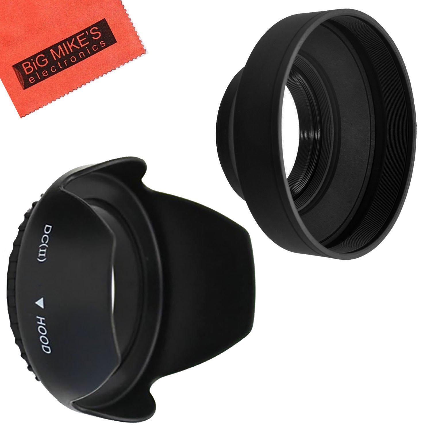 62mm tulip flower lens hood + 62mm soft rubber lens hood for select canon, nikon, olympus, panasonic, pentax, sony, sigma, tamron slr lenses, digital cameras and camcorders + microfiber cleaning cloth