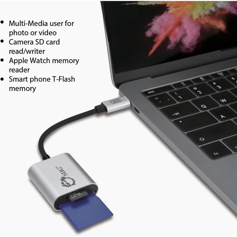 SIIG USB-C 2-in-1 Card Reader for SD & Micro SD - Silver - 2-in-1 - SD, SDHC, SDXC, TransFlash, microSD, microSDHC, microSDXC, MultiMediaCard (MMC)