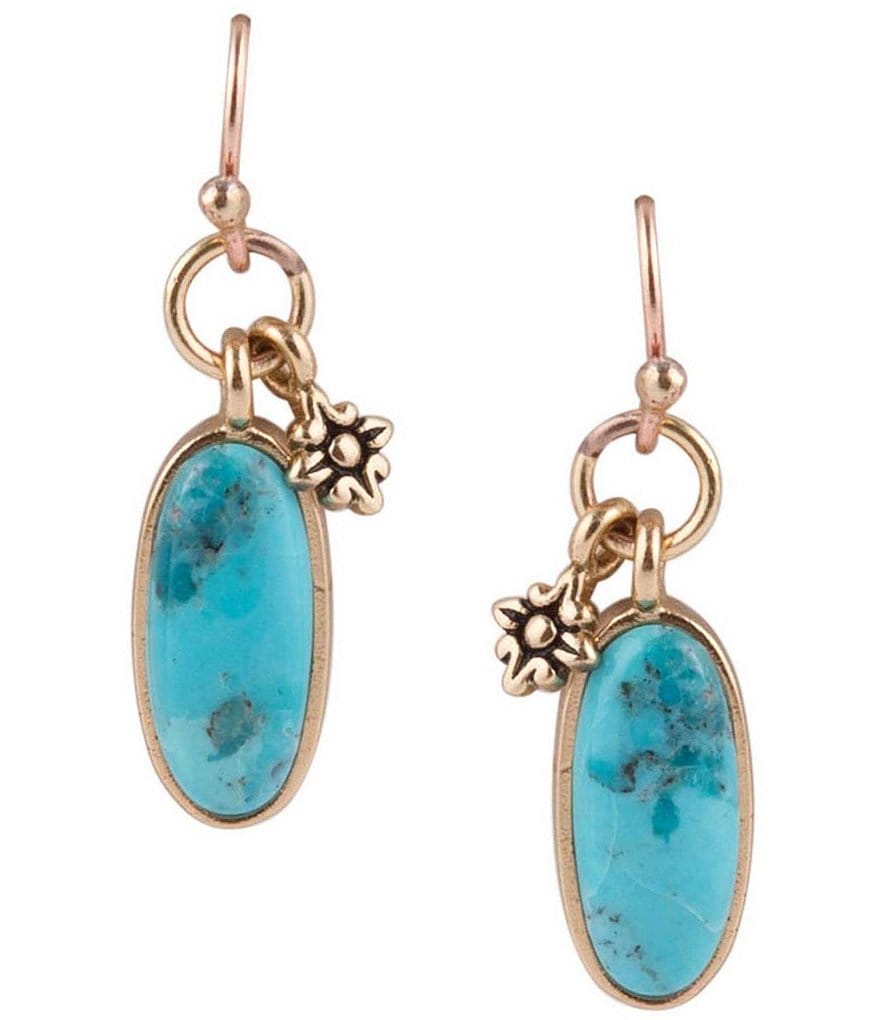 Barse Bronze and Genuine Turquoise Oval Drop Earrings