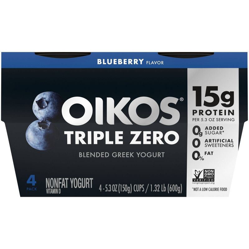 Oikos Triple Zero Blueberry Greek Style Yogurt - 21.2oz/4ct
