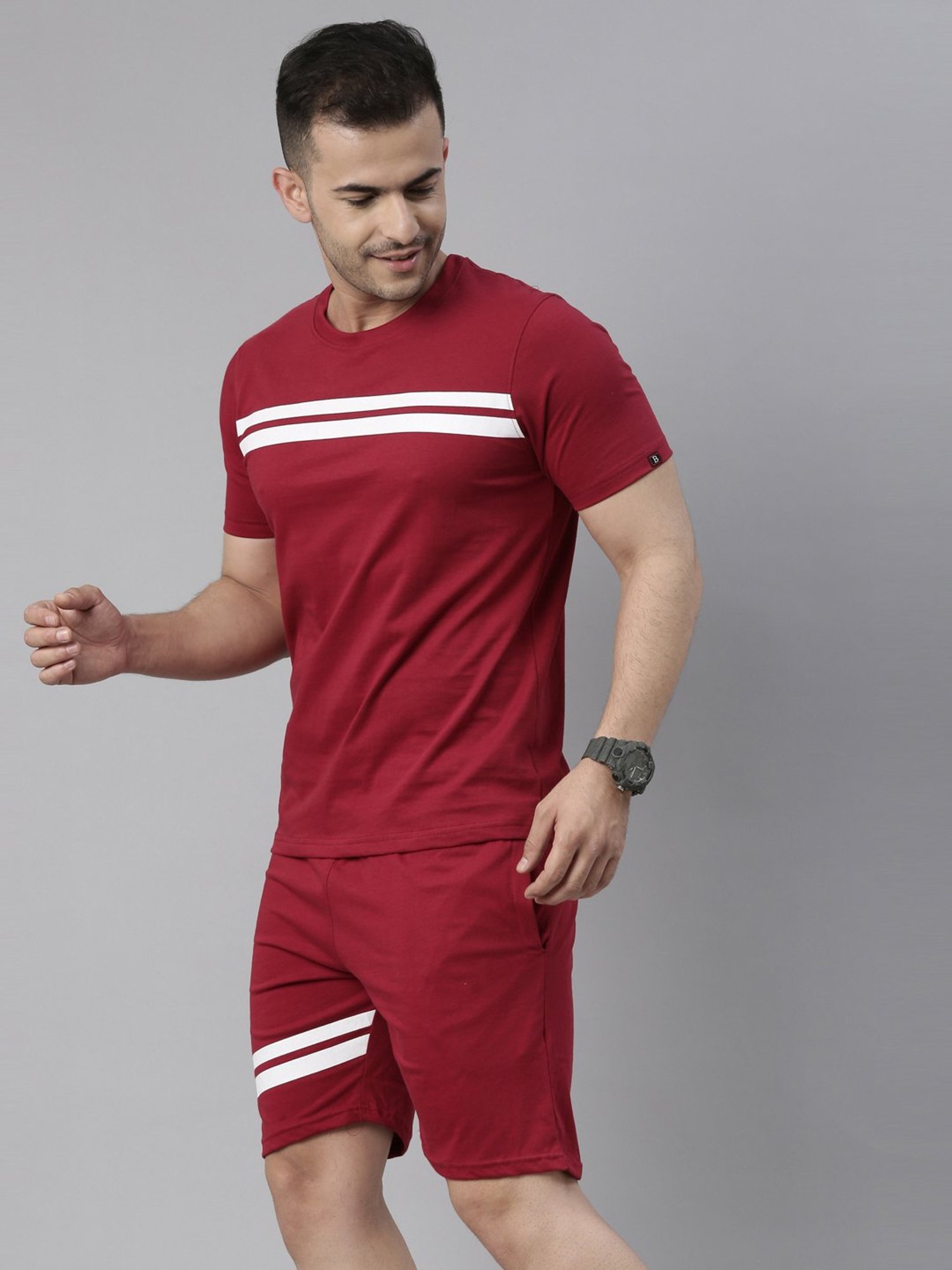 Bushirt Maroon Cotton T-Shirt & Shorts Set