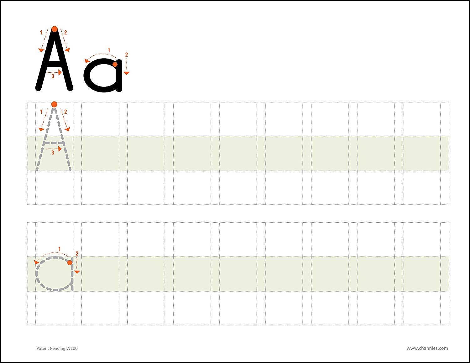 Channie&rsquo;s My First Letters, Easy to Trace, Write, Color, and Learn Alphabet Practice Handwriting & Printing Workbook, 80 Pages Front & Back, 40 Sheets, Grades PreK - 1st, Size 8.5  x 11