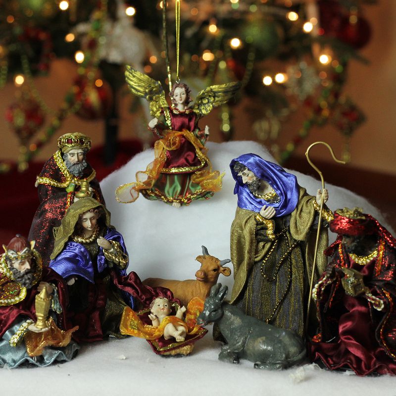 LB International 9-Piece Hand Painted Religious Christmas Nativity Figurine Set