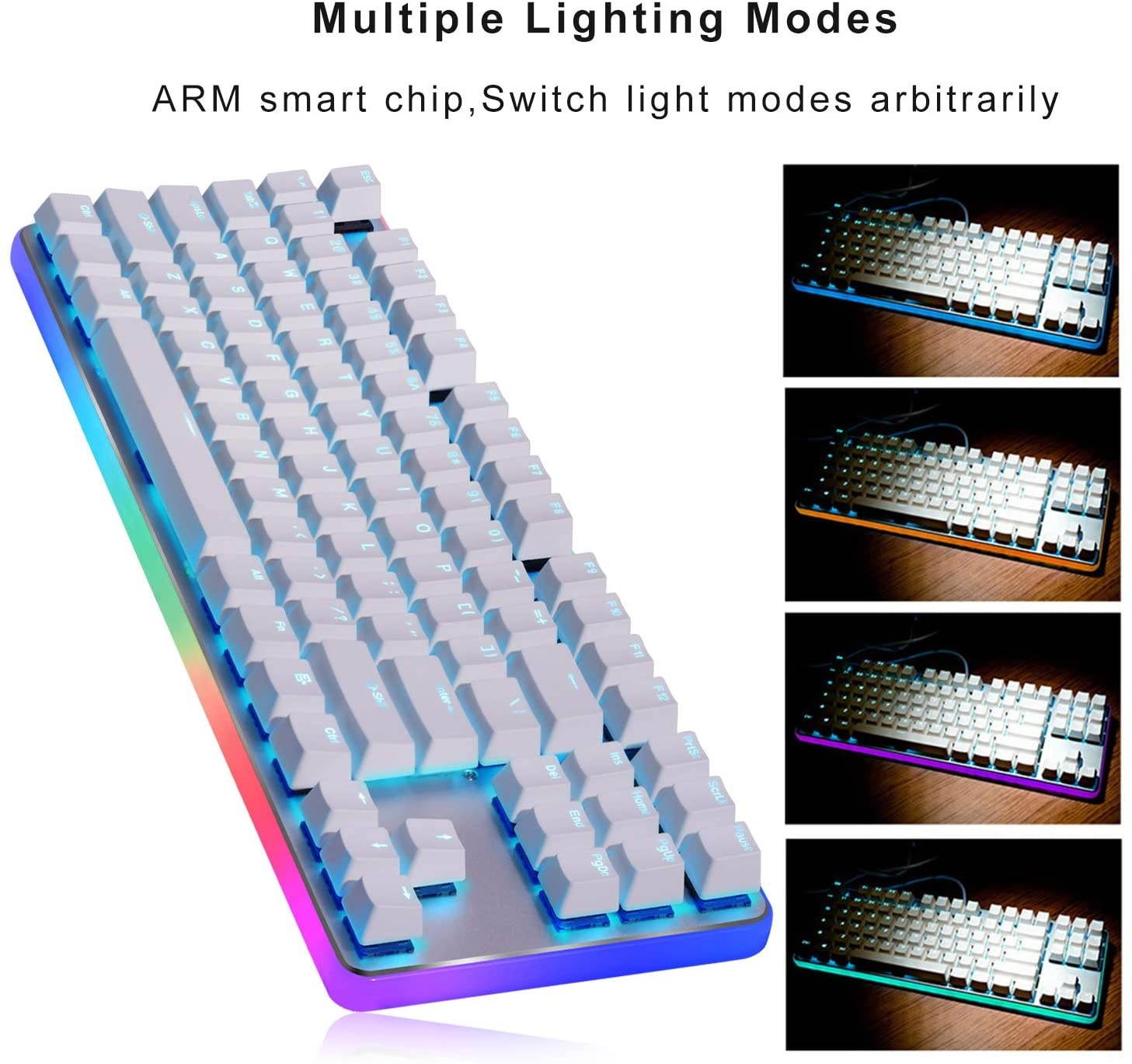 TKL RGB Tenkeyless Mechanical Gaming Keyboard USB Passthrough & Media Controls - Linear & Quiet - Cherry MX Red Switches for Pro PC Gamer or Office (QWERTY US-Layout)