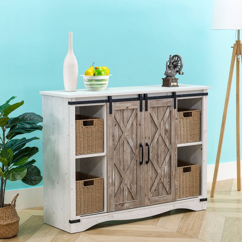 47" Barn Door Storage Accent Cabinet Off White - Home Essentials