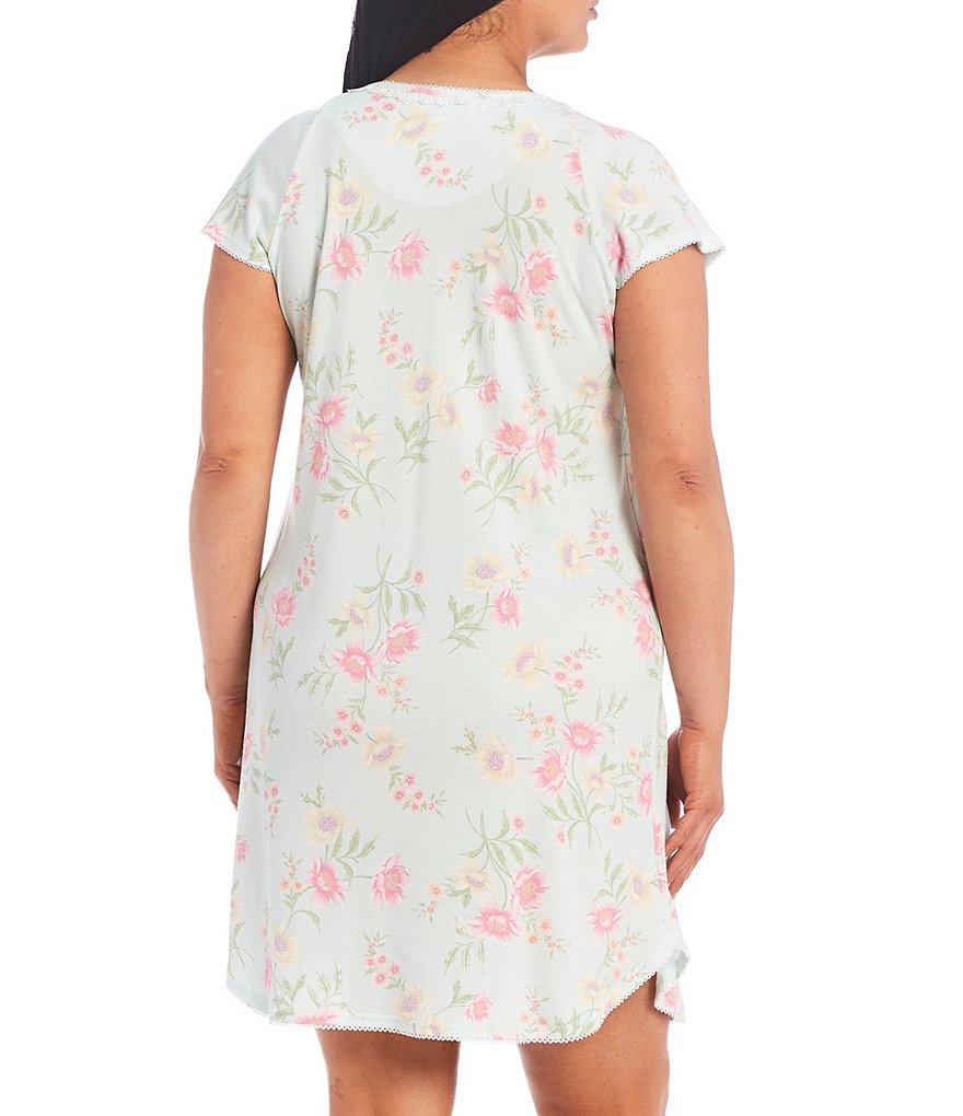 Miss Elaine Plus Cottonessa Floral Print Knit Short Nightgown
