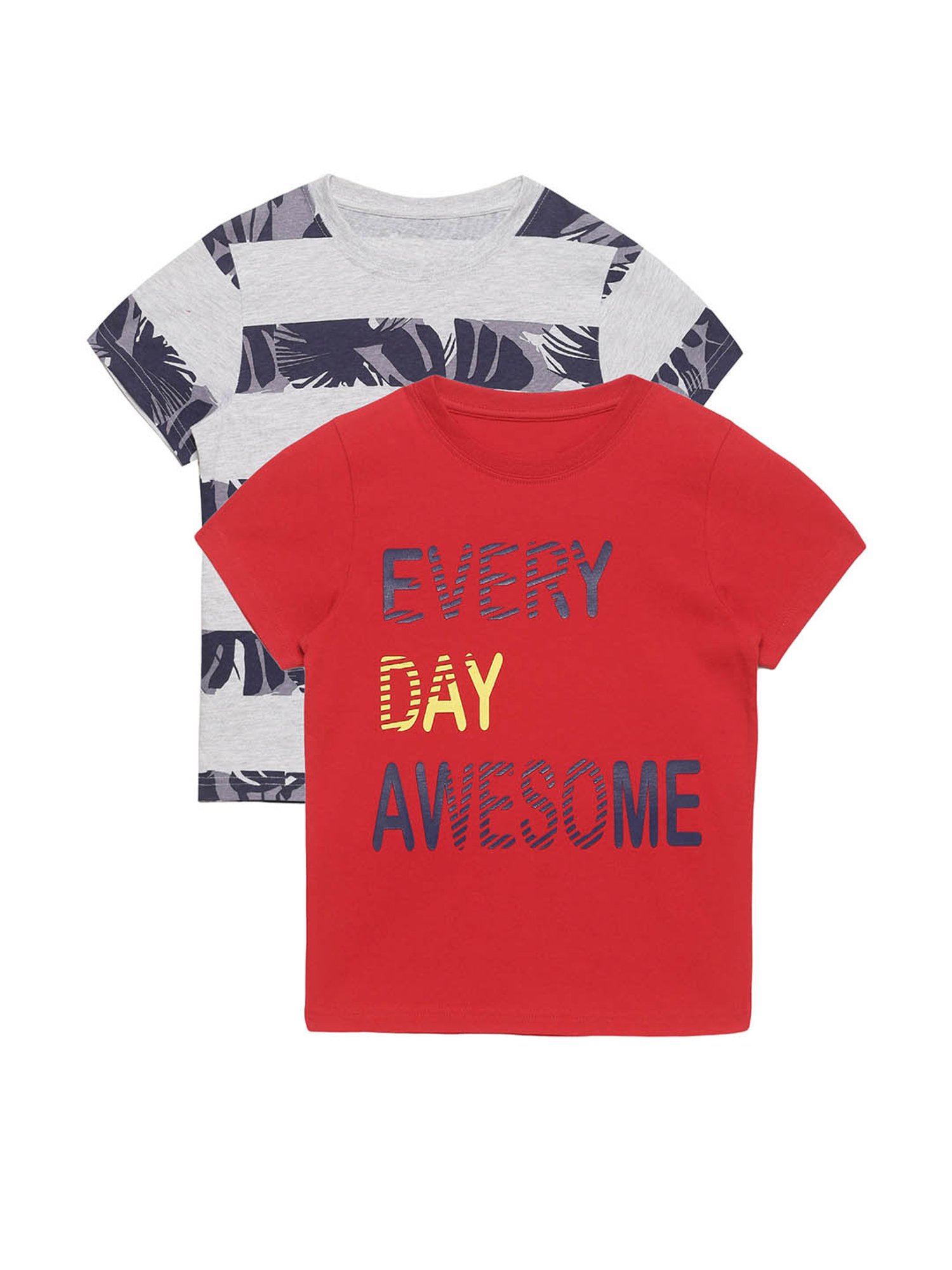 Plum Tree Kids Red & Grey Printed T-Shirt (Pack Of 2)