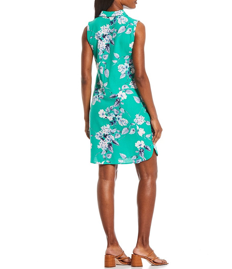 Jessica Howard Floral Point Collar Sleeveless Linen Shift Dress