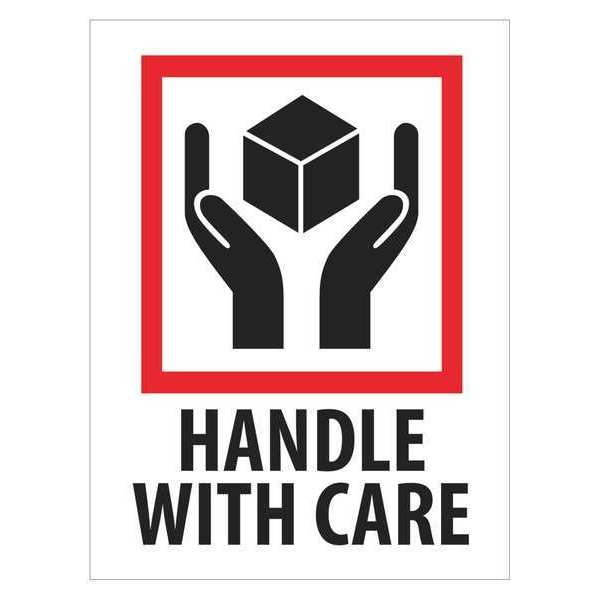 Tape Logic Labels "Handle With Care" 3" x 4" Red/White/Black 500/Roll IPM302