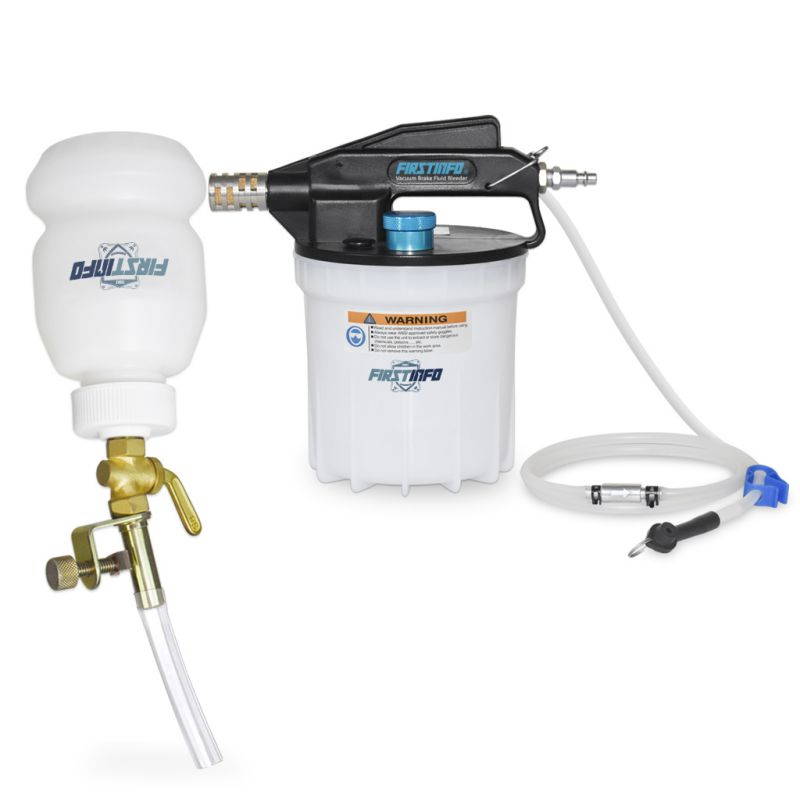 FIRSTINFO Upgraded 2 Liter Air Vacuum Brake Fluid Bleeder Pump Extractor w/ Refilling Bottle Kit Includes 4.9 ft Long Silicon Bleeding Hose w/Non-Return Check Valve + Oil Stopper Valve