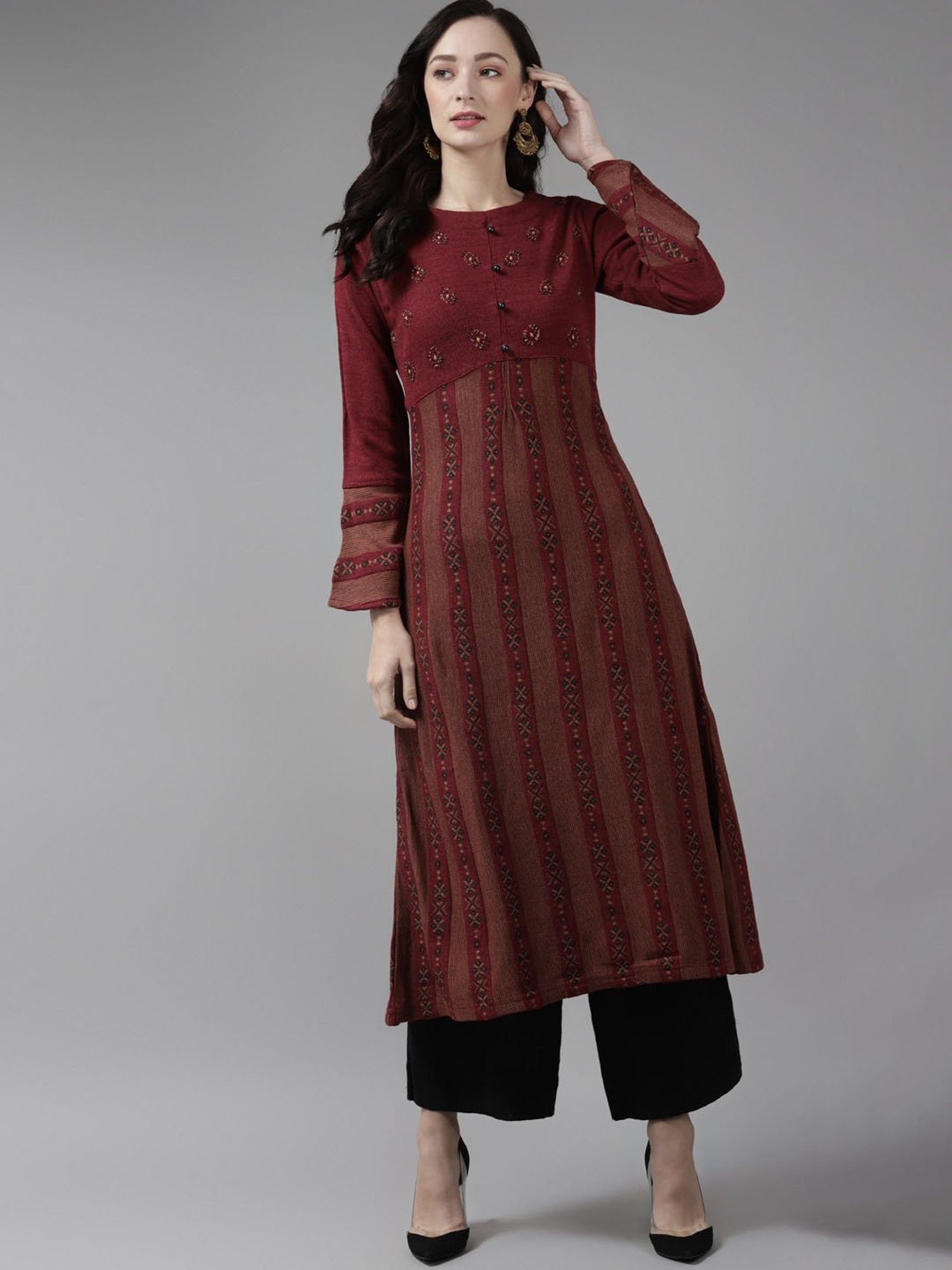 Cayman Maroon Striped Kurta