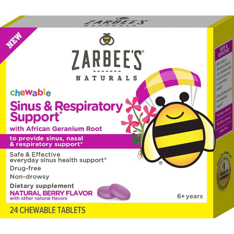 Zarbee's Naturals Children's Chewable Sinus & Respiratory Support - Natural Berry Flavor - 24ct