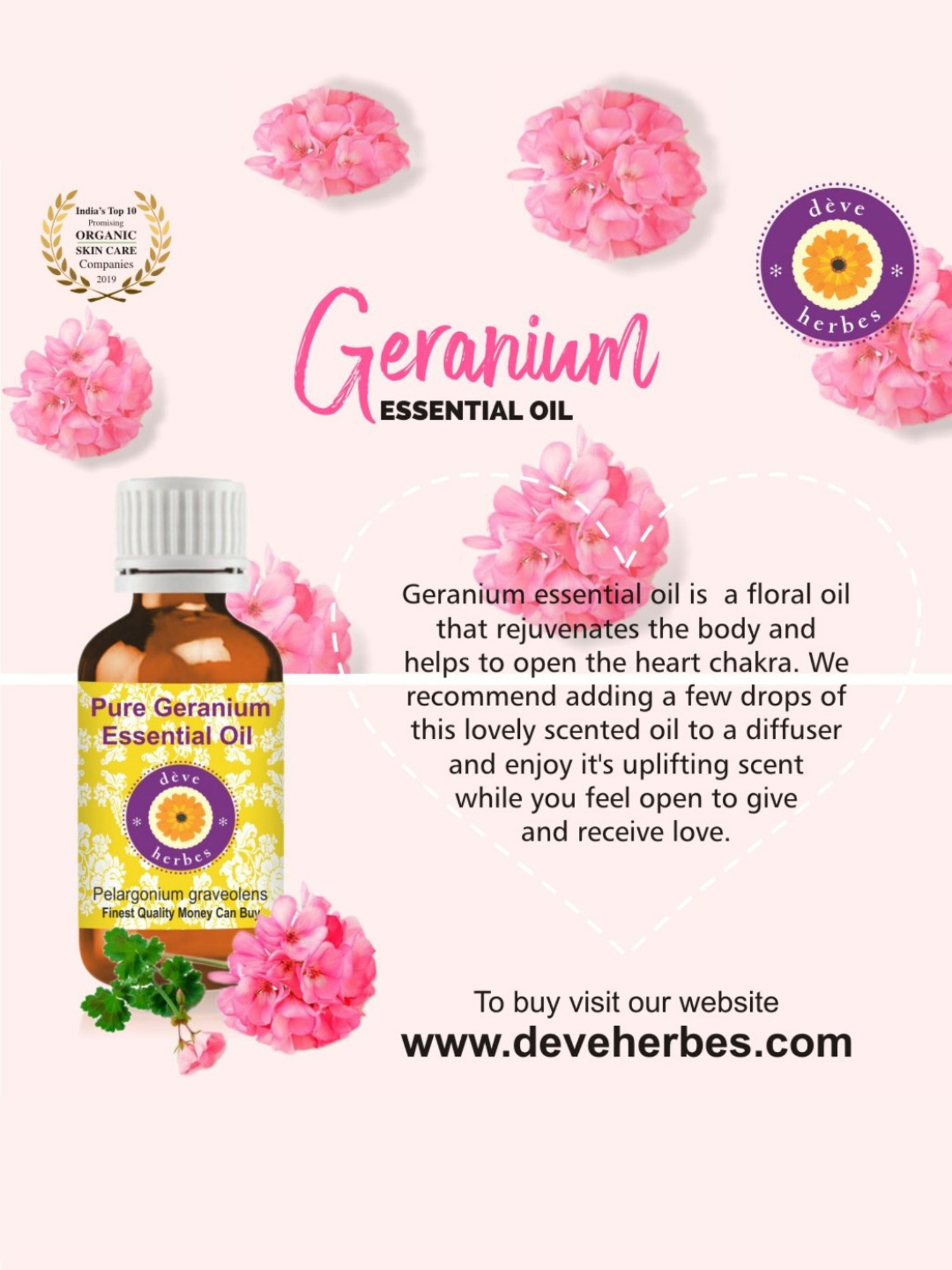 Deve Herbes Pure Geranium Essential Oil with Glass Dropper - 30 ml