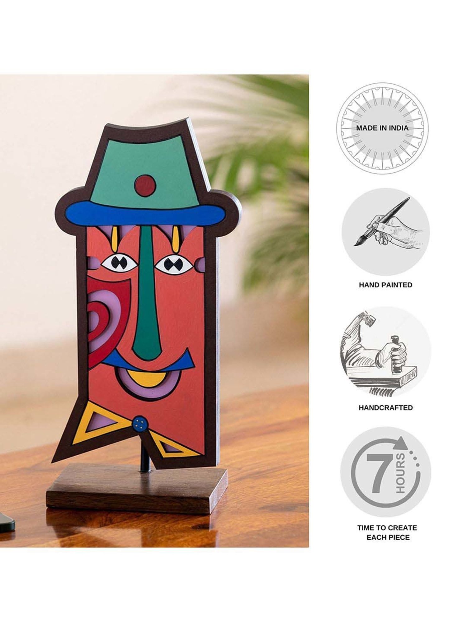 ExclusiveLane Multicolor Pinewood Tribal African Mask Decorative Sculpture