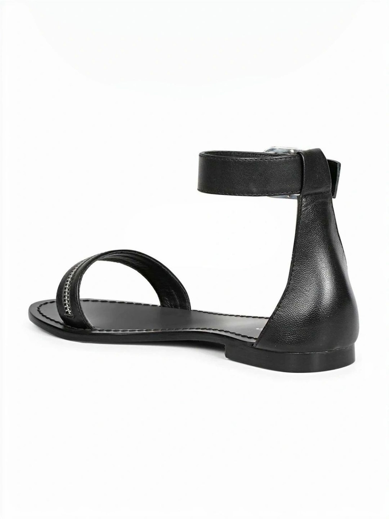 Saint G Women's Zip Decor Black Ankle Strap Sandals