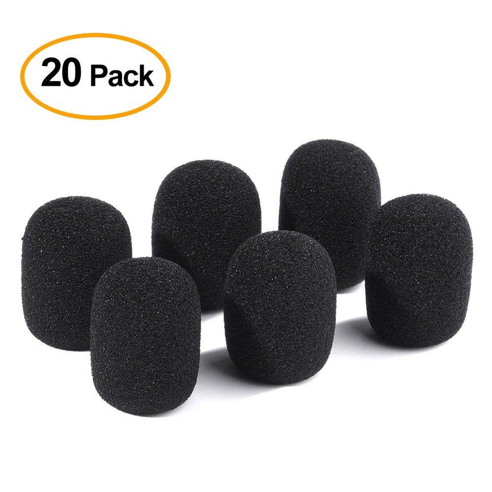 FEPITO 20 Pack Mini Size Microphone Windscreen for Lapel Lavalier Headset Microphone Foam Covers, Black
