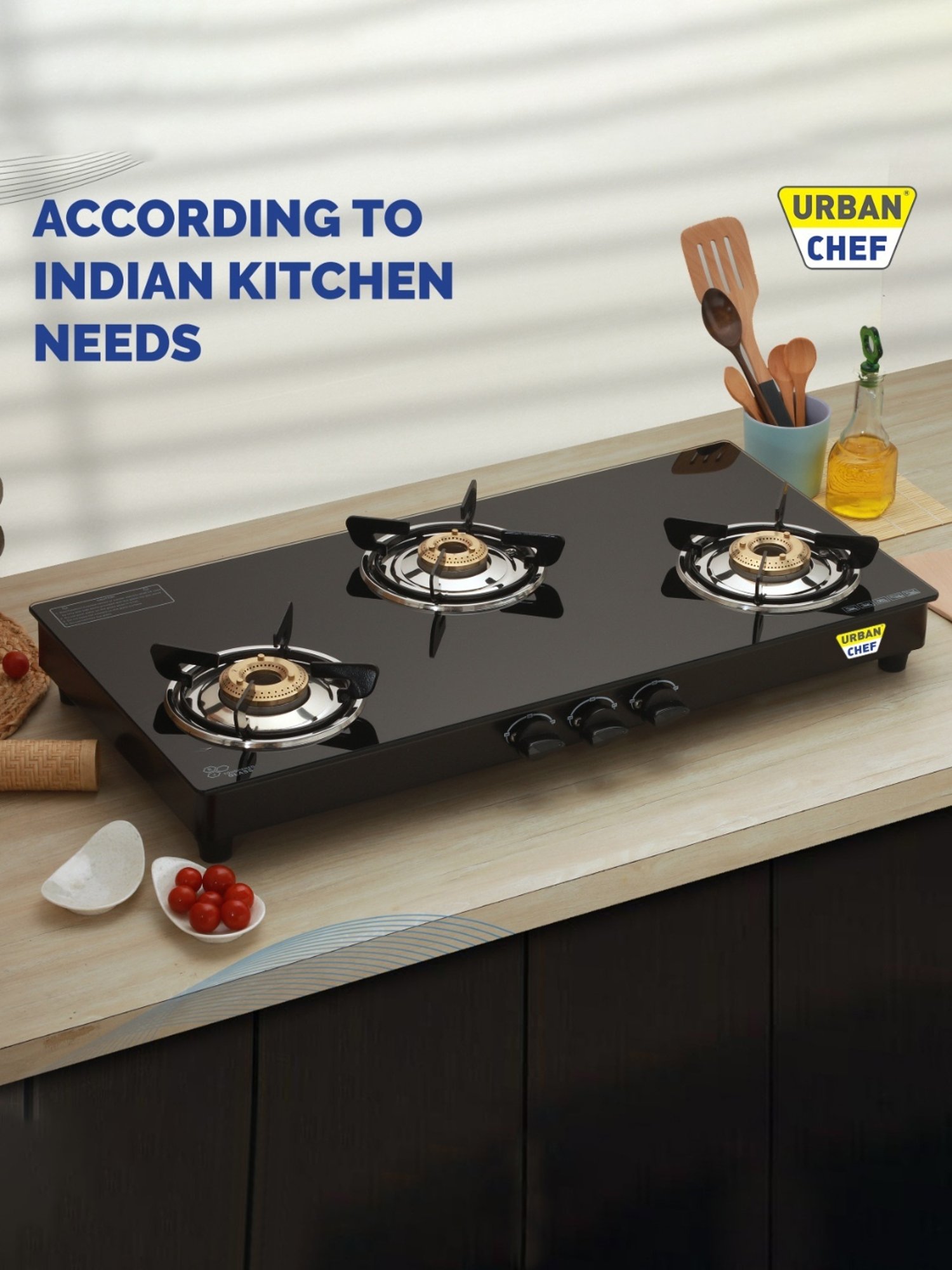 Urban Chef Gas Stove with 3 Burners ( Black )