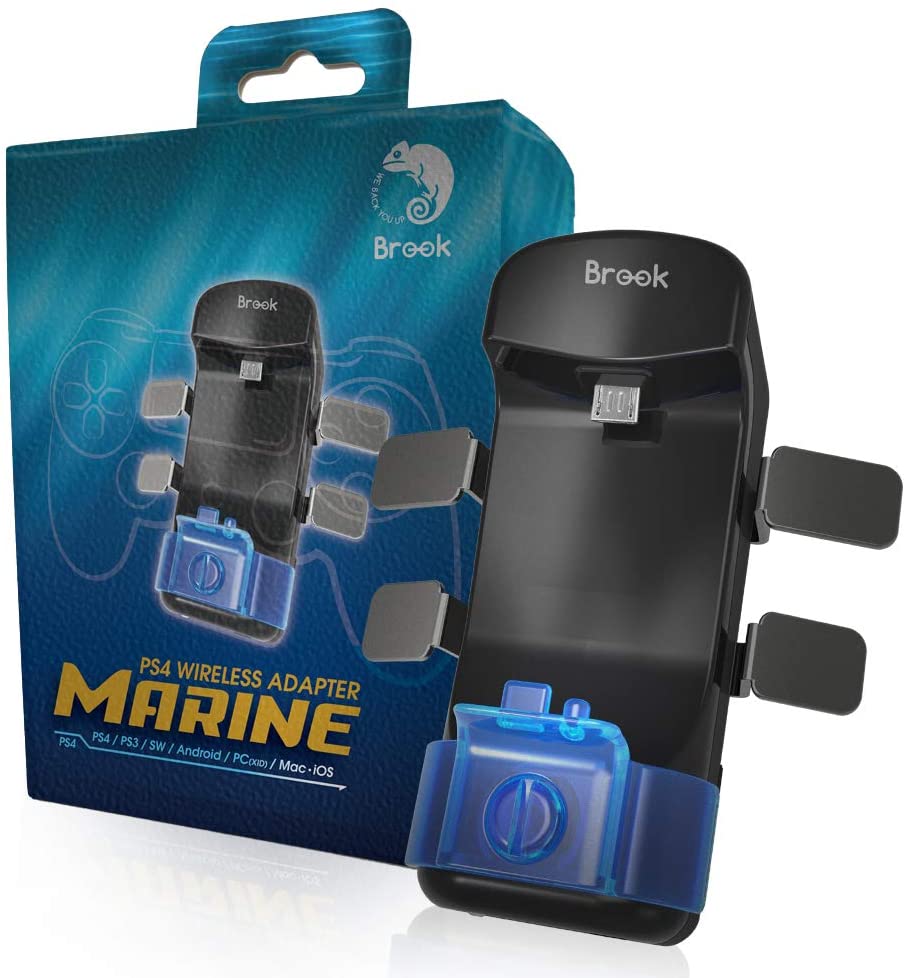 BROOK Marine PS4 Wireless Controller Adapter & Battery Pack for PS4 PS3 Switch PC Android Mac iOS, 4 Extra Customizable Buttons, Support Turbo and Remap with 18650 Battery