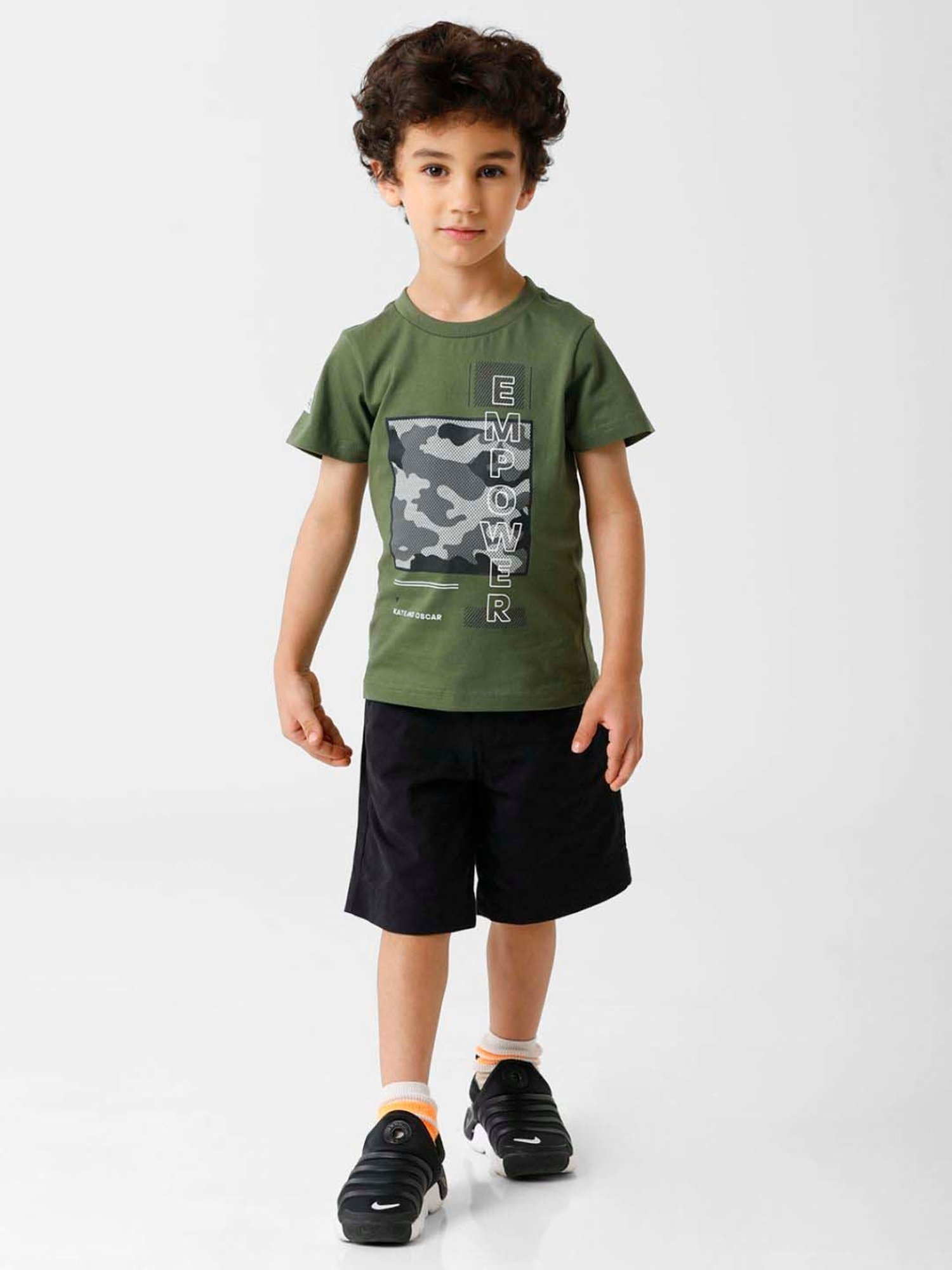 Kate & Oscar Kids Olive Cotton Printed T-Shirt