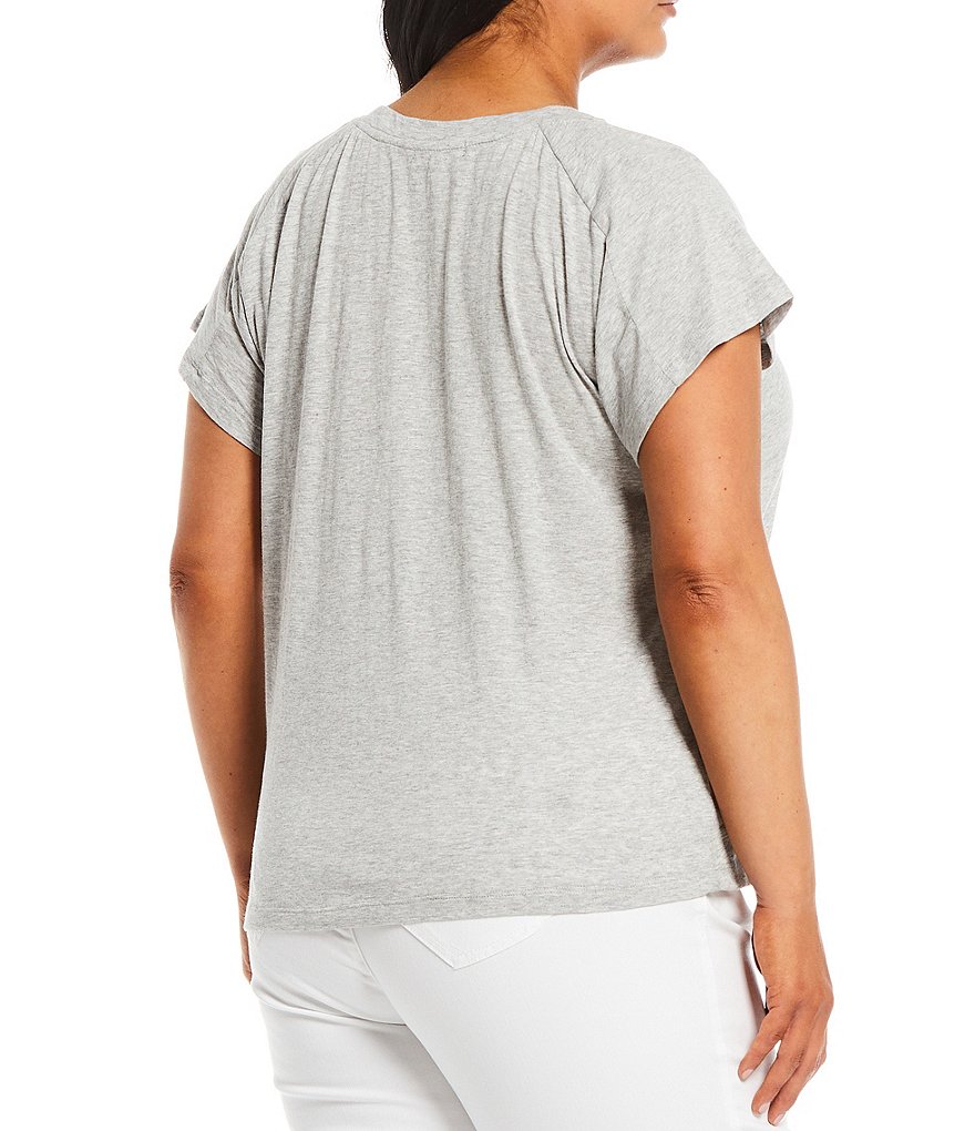 Democracy Plus Size Flutter Short Sleeve Screen Print Crew Neck Boyfriend Tee