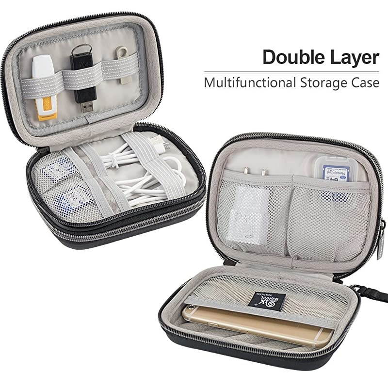 Electronics Organizer Travel Case Hard Gadget Accessories Storage Bag Double Layer Carrying Pouch for USB Cable SD Card USB Drive Hard Drive Phone Charger Earphone Black