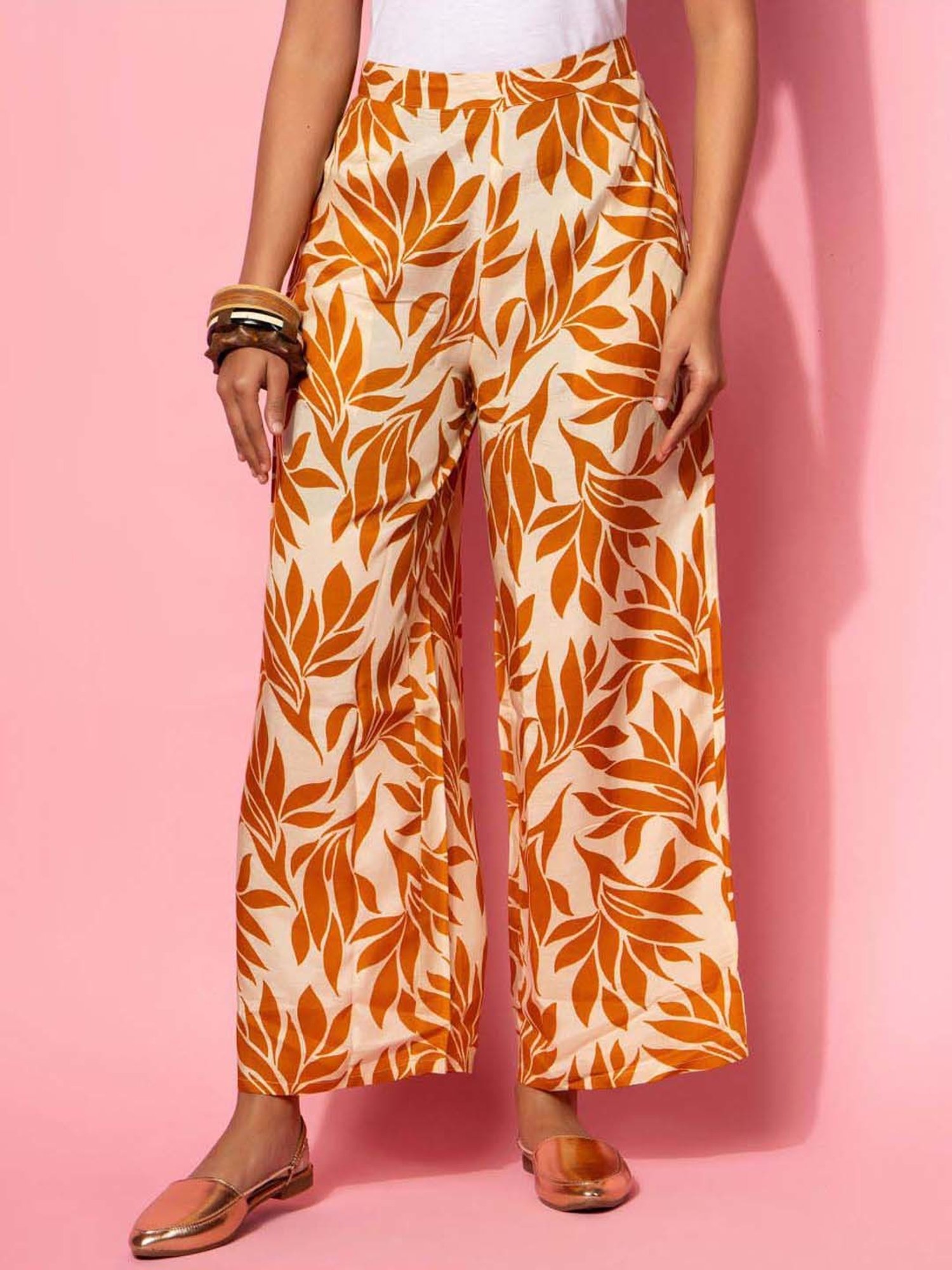 Libas Beige Printed Silk Blend Co-Ords