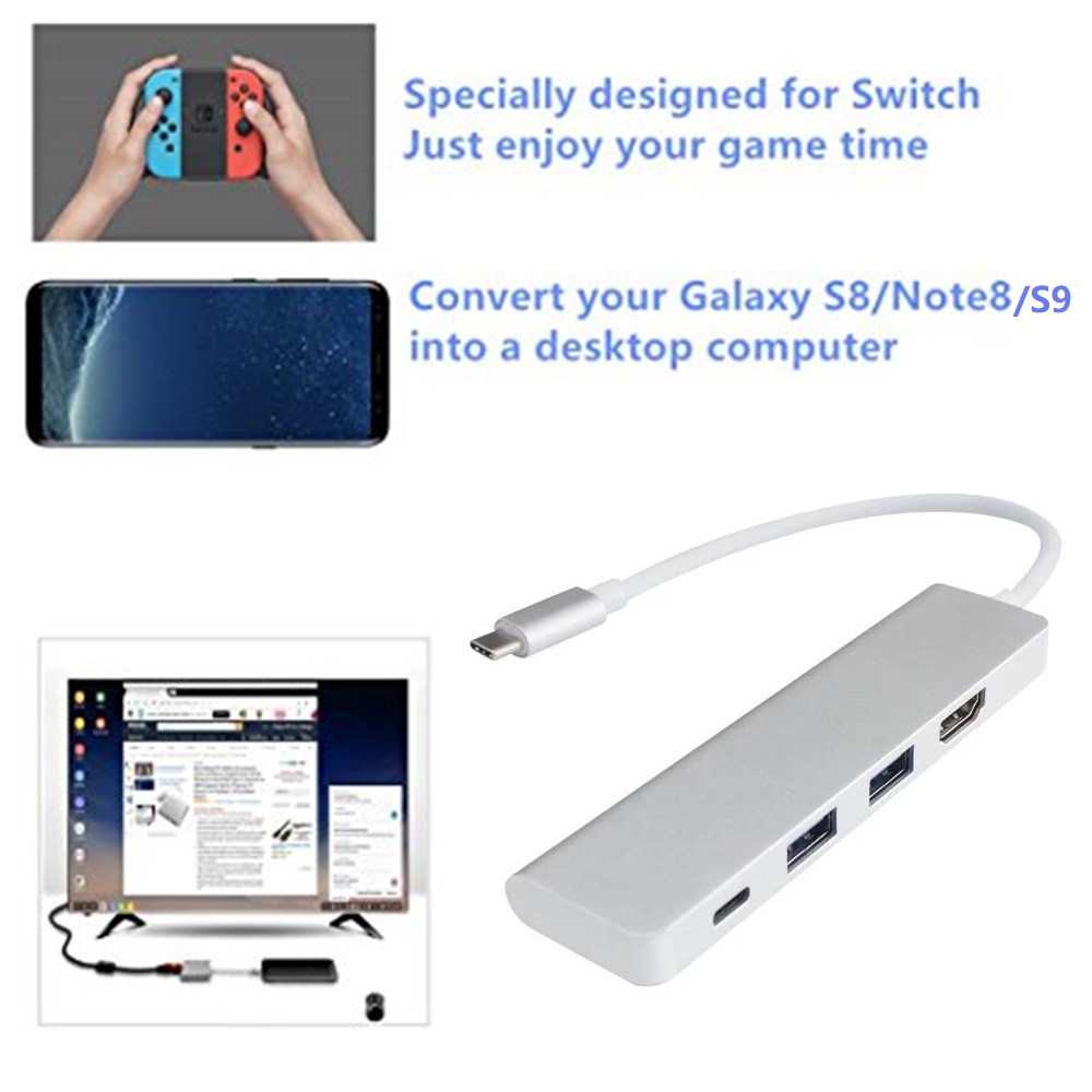 4 in 1 Type-C Dongle with HDMI 4K 2 x USB3.0 PD HUB, 4in1 USB-C to 4K HDMI PD USB 3.0 HUB.