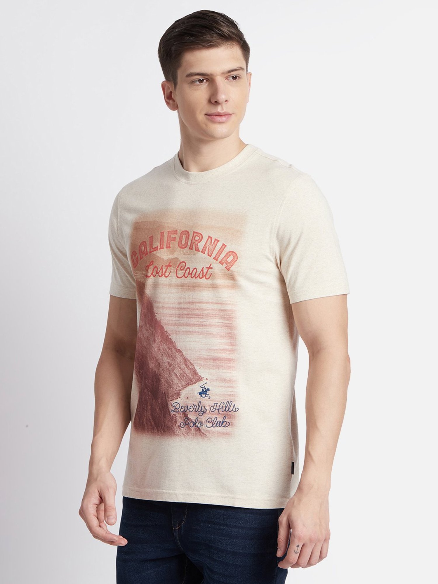 Beverly Hills Polo Club Cream Regular Fit Pure Cotton Crew T-Shirt