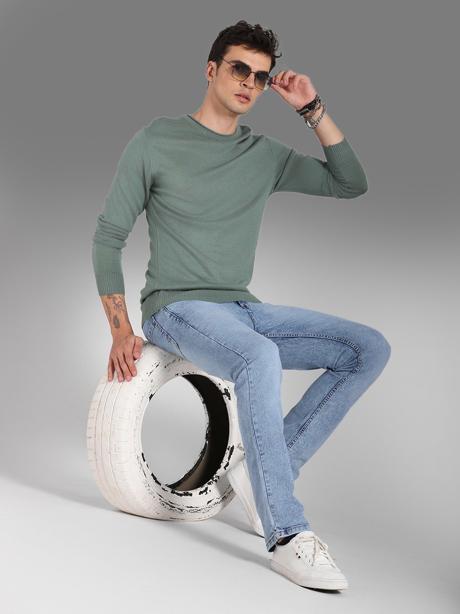 High Star Green Regular Fit Sweater