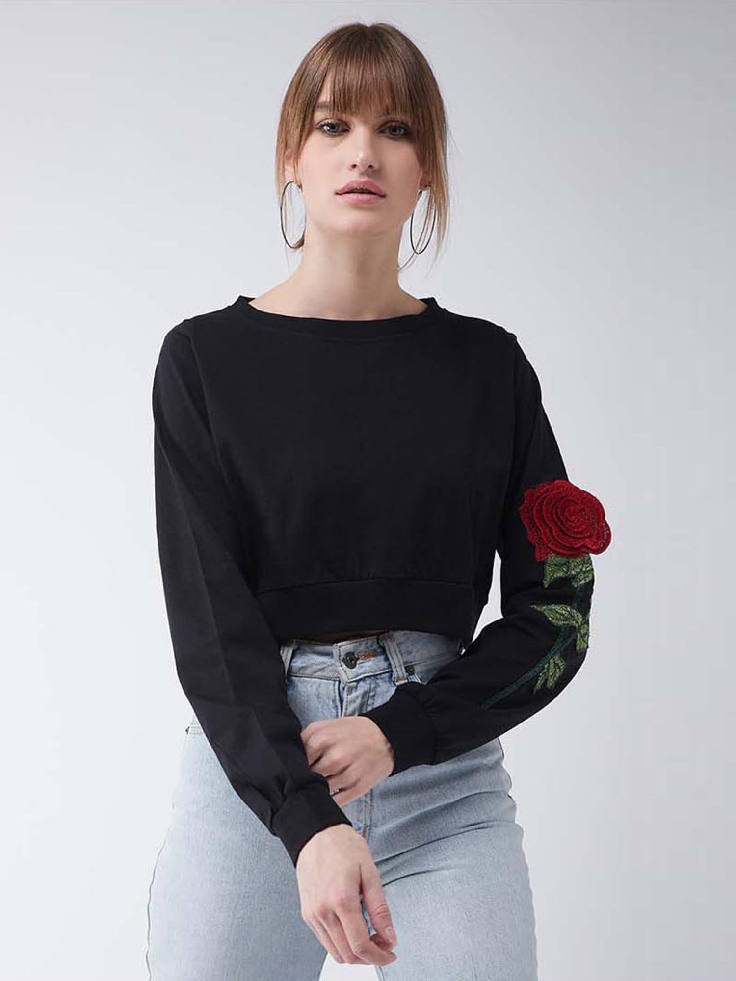Miss Chase Black Cotton Patchwork Top