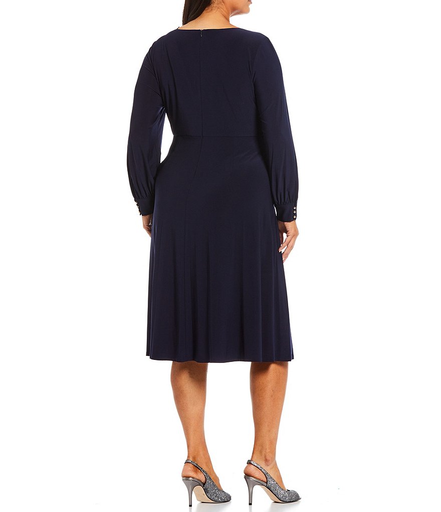 Jessica Howard Plus Size Round Neck Long Sleeve Cross Front Dress