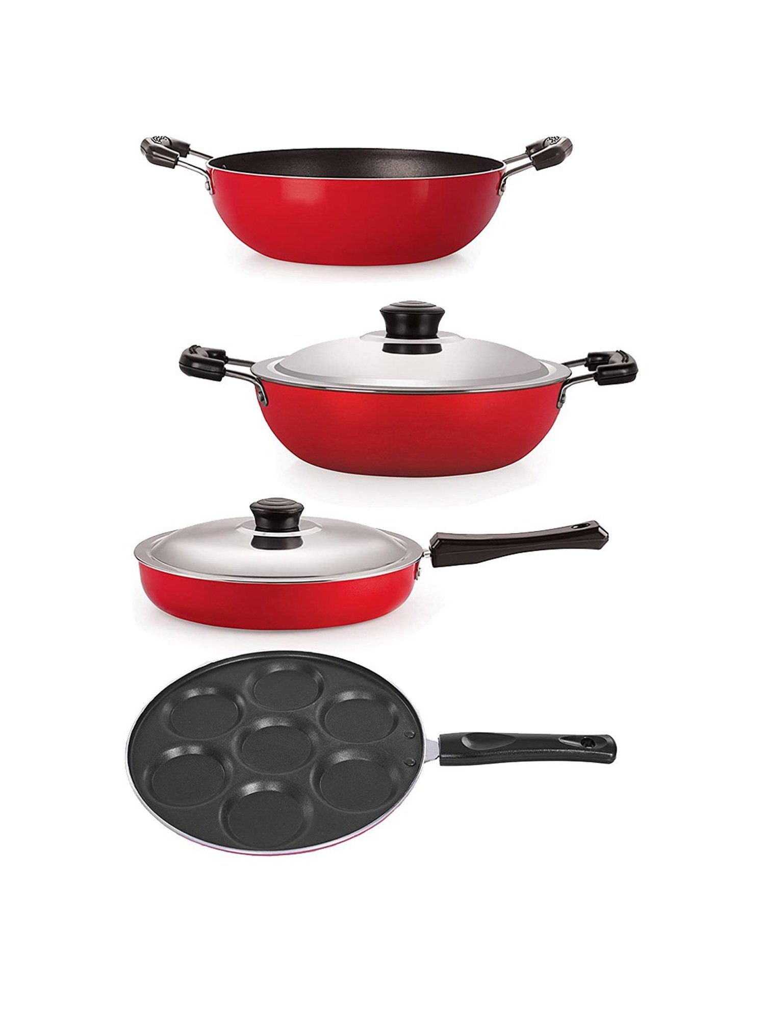 Nirlon Non-Stick Red Aluminium Cookware Combo Set