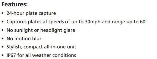 Computar Ganz High Quality 
LPC632 License Plate Recognition (LPR) B/W Camera, range up to 32&rsquo; IR