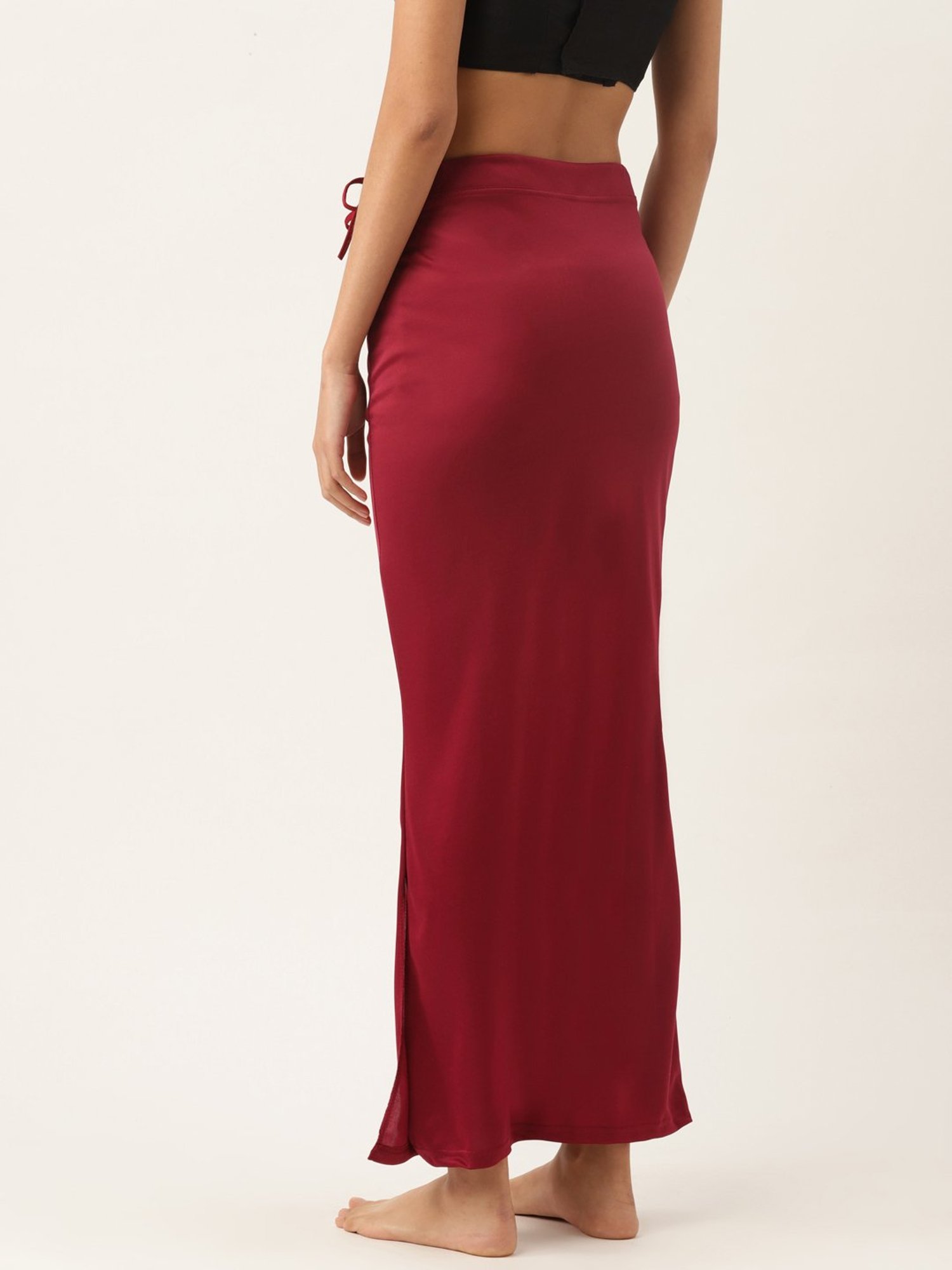 Ms.Lingies Maroon Plain Saree Shapewear