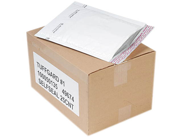 Sealed Air 49674 Jiffy TuffGard Self-Seal Cushioned Mailer, #1, 7 1/4 x 12, White, 25/Carton
