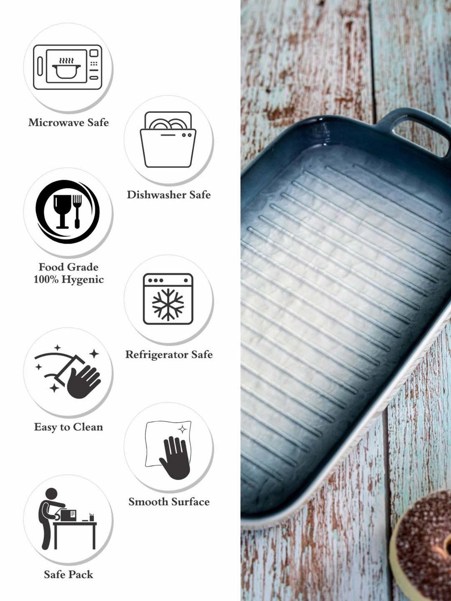 White Gold White & Blue Porcelain Rectangle Serving Platter With Handle