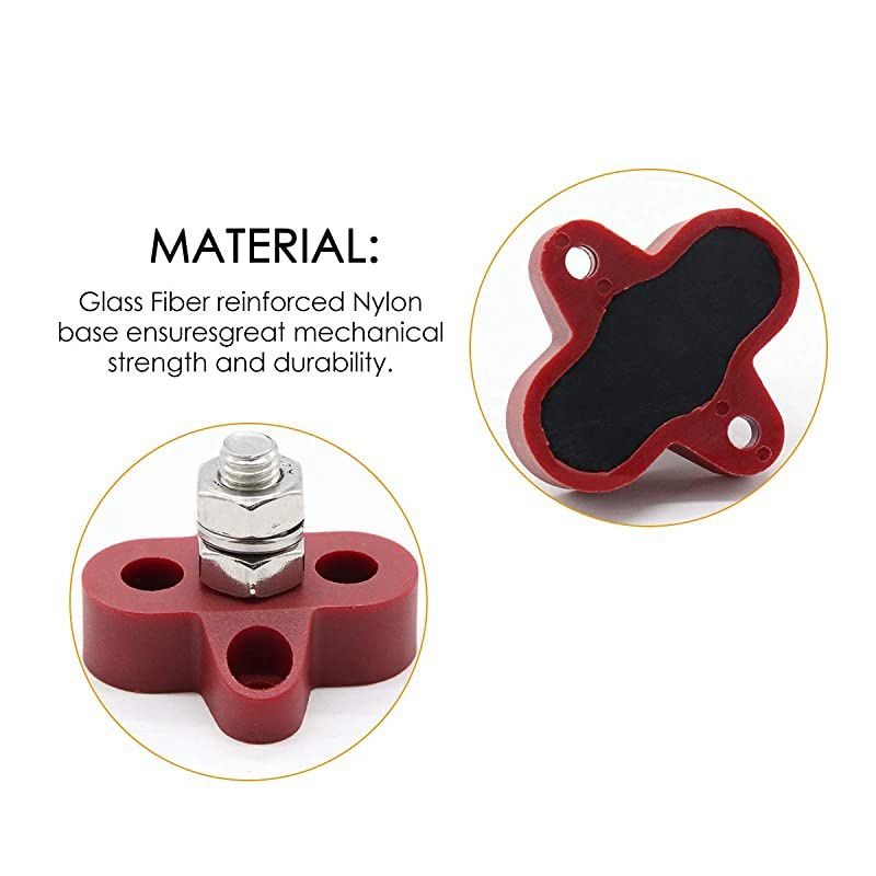 Bus Bar Terminal Block Battery Power Stud Junction M6 Power Distribution for Truck RV Boat Heavy Duty Stainless Steel 516 Black+Red 516