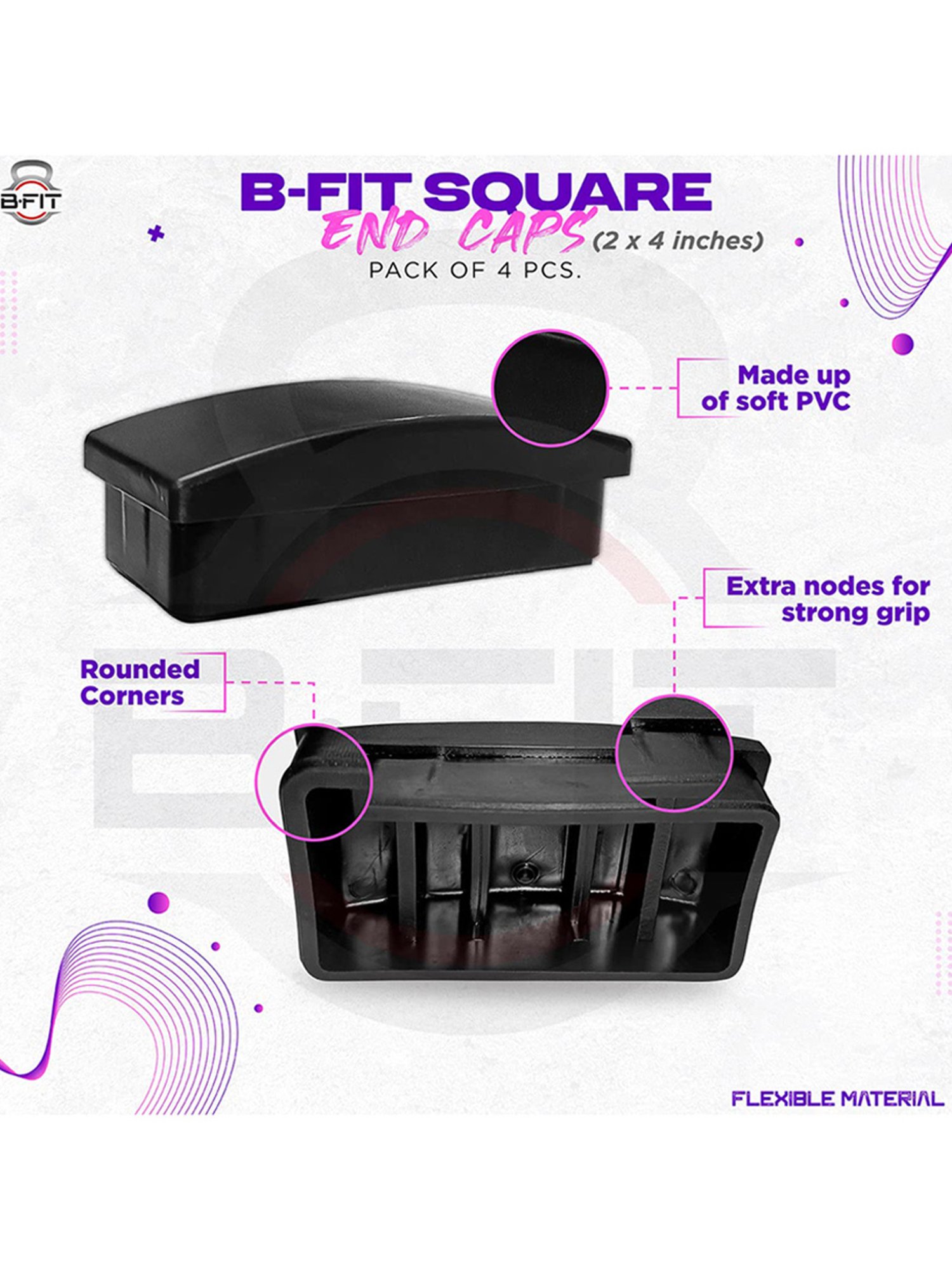 B Fit Square End Cap Set of 4 (Black)