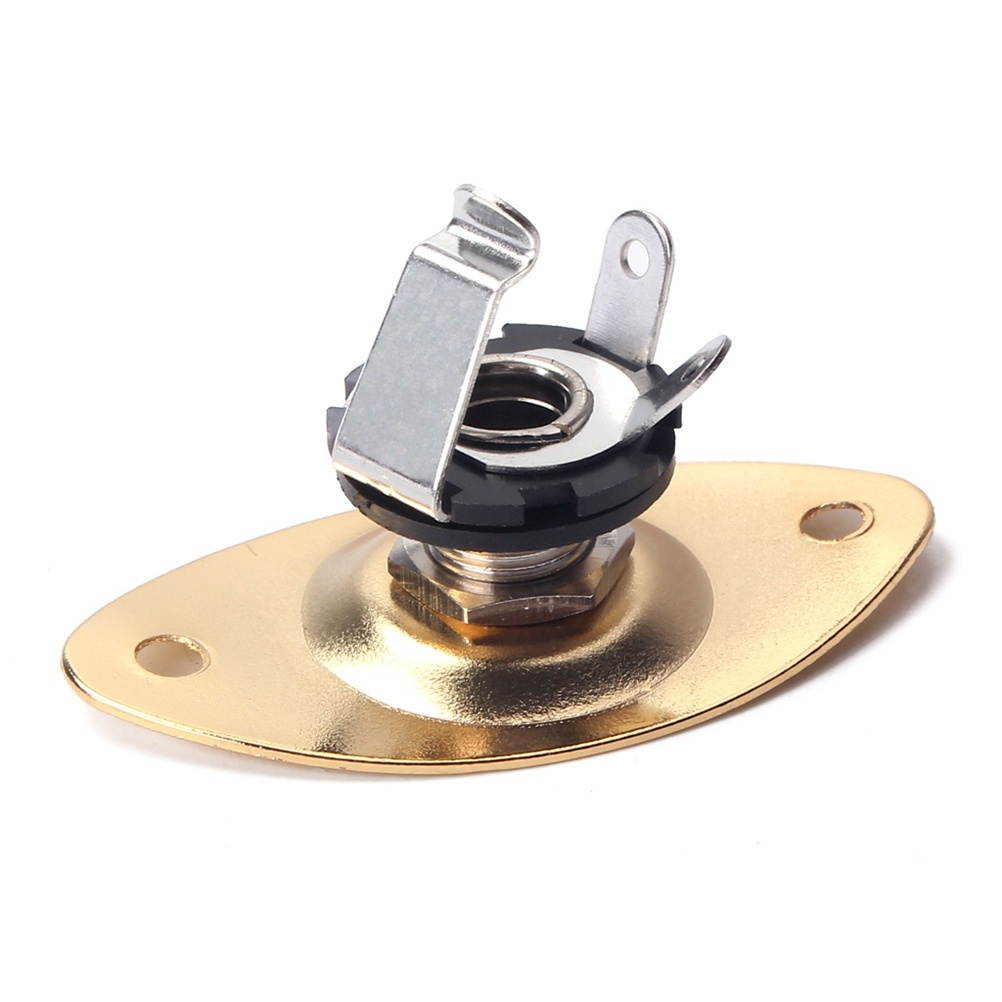 Indented 1/4 Inch Oval Guitar Pickup Output Input Jack Plug Socket 6.35mm With 2 Mounting Screws for Electric Guitar Bass (Golden)