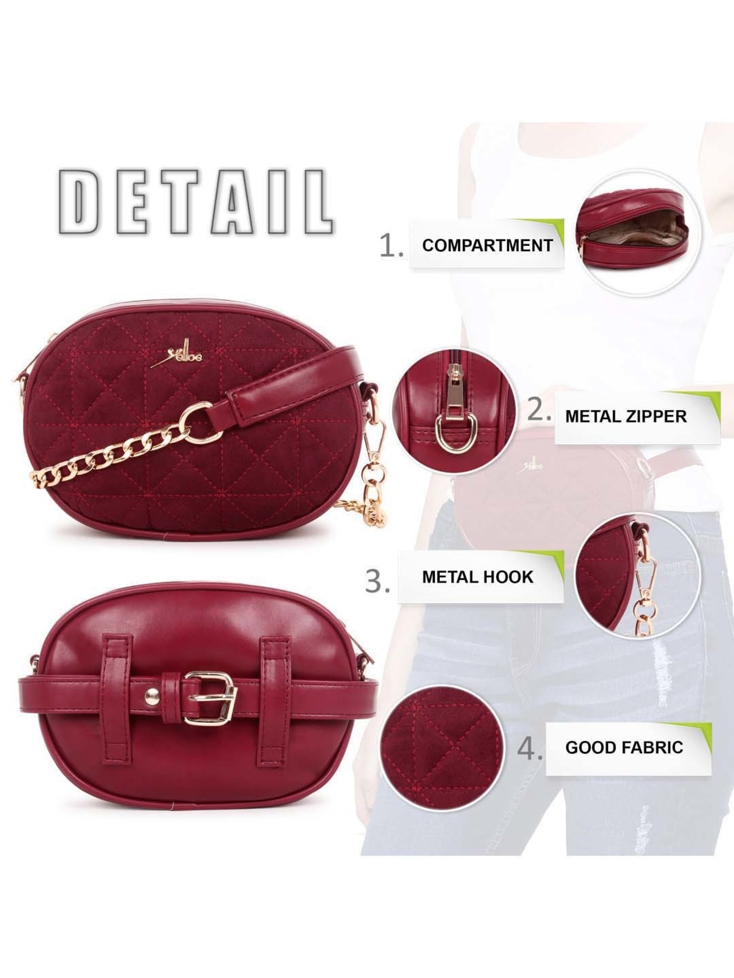 Yelloe Maroon Textured Small Sling Handbag