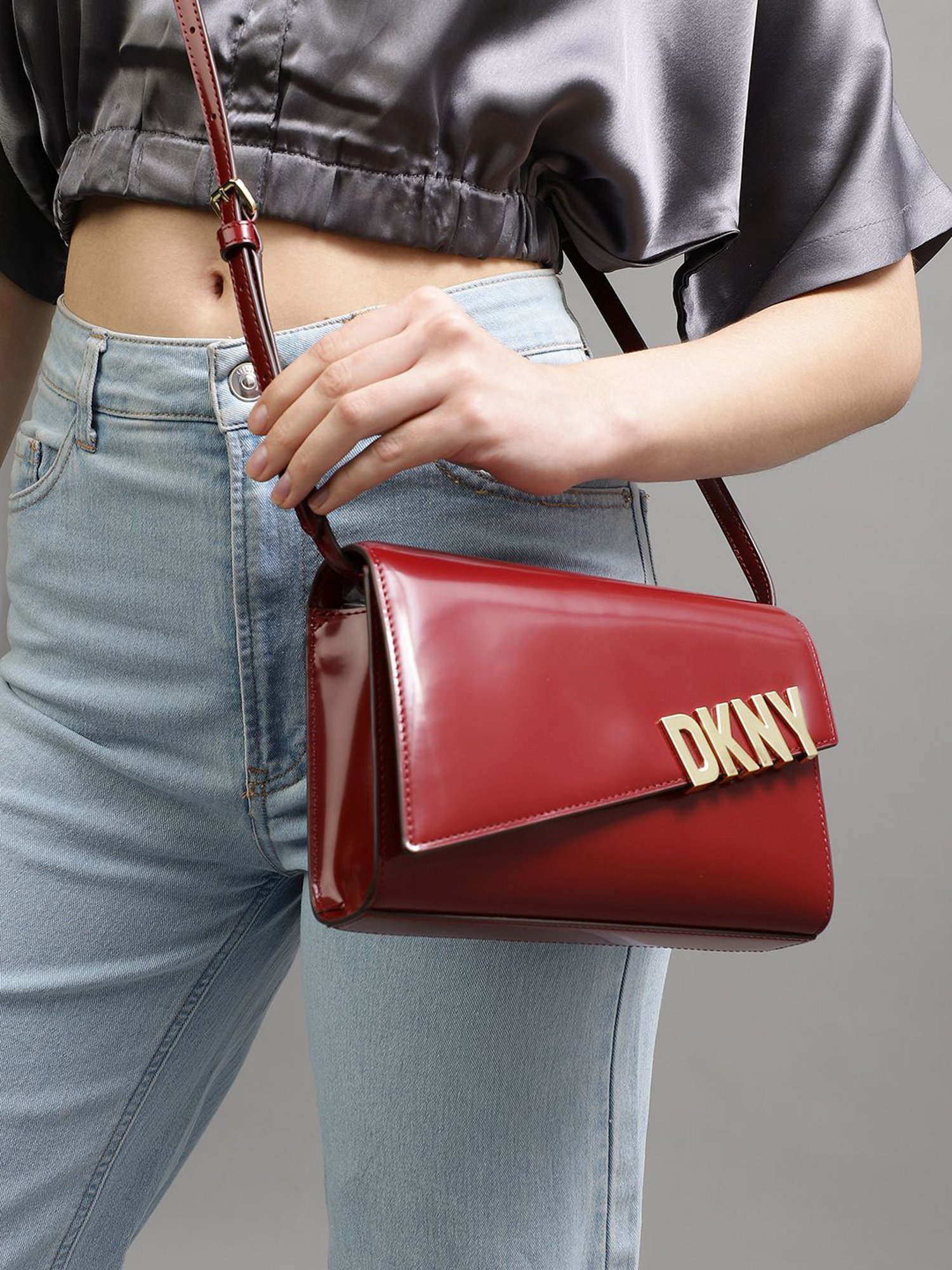 Dkny Red Leather Solid Sling Handbag