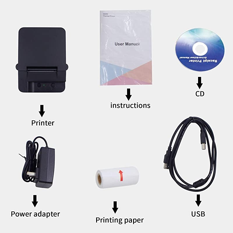 Thermal Receipt Printer 58mm Mini Portable High Speed Direct Thermal Printer Printing Compatible with ESCPOS Print Commands Set