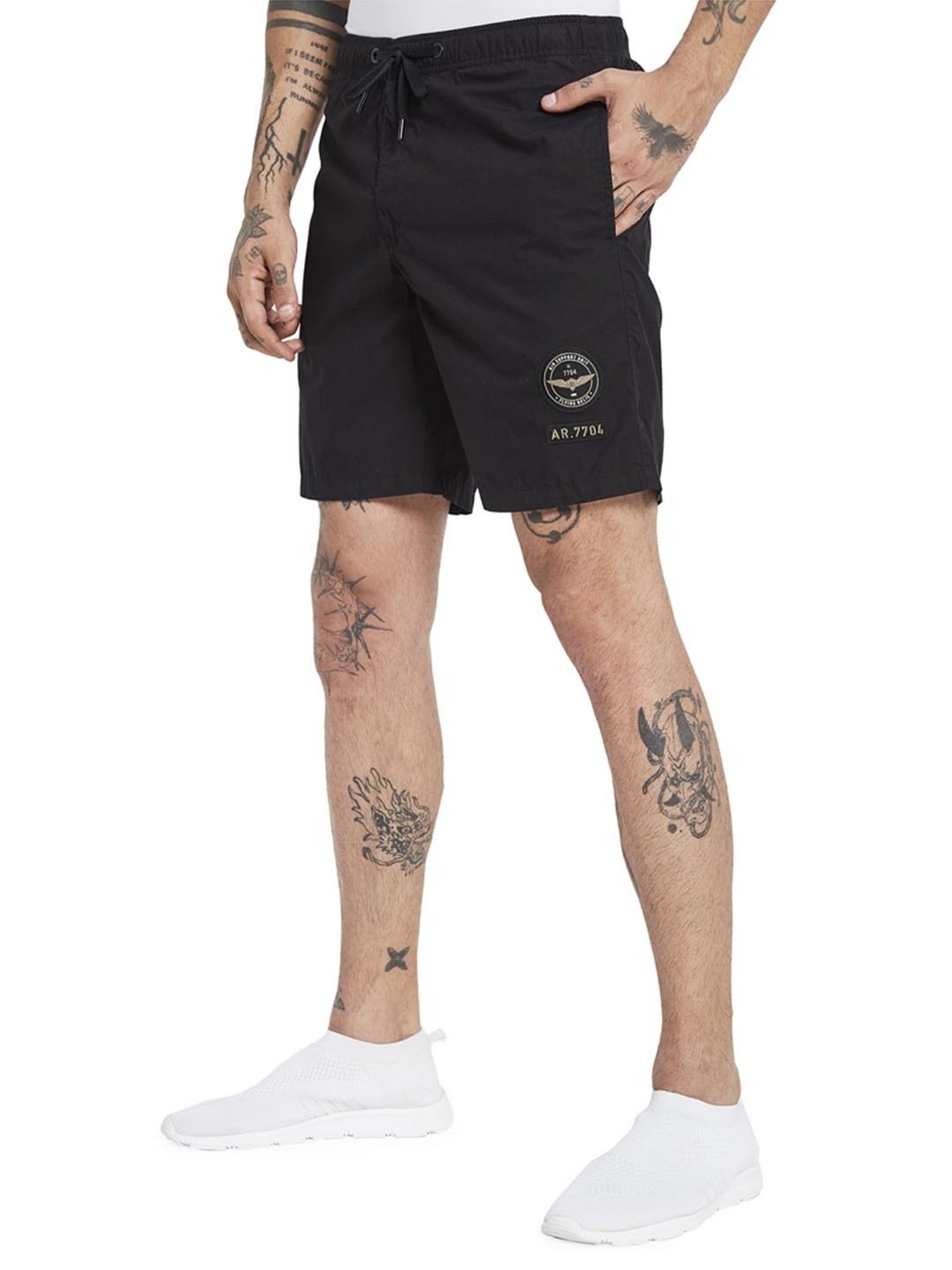 Octave Black Cotton Regular Fit Shorts